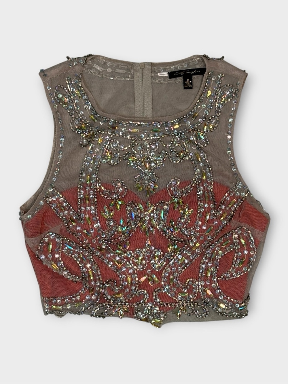 City Triangles Iridescent Rhinestone Mesh Crop Top — Size 3